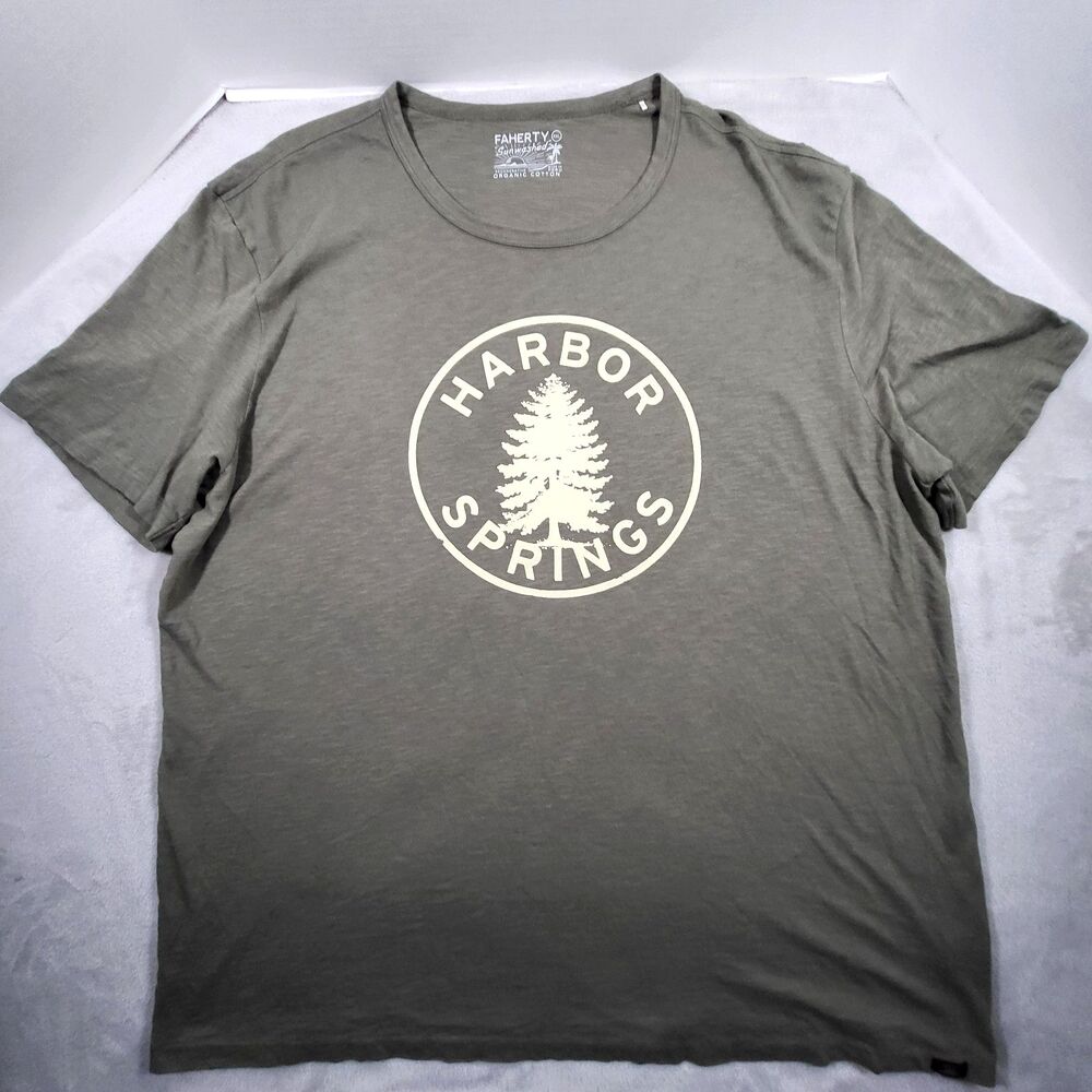 Faherty Sunwashed Shirt Mens 2XL Olive Green Harbor Springs Organic Cotton